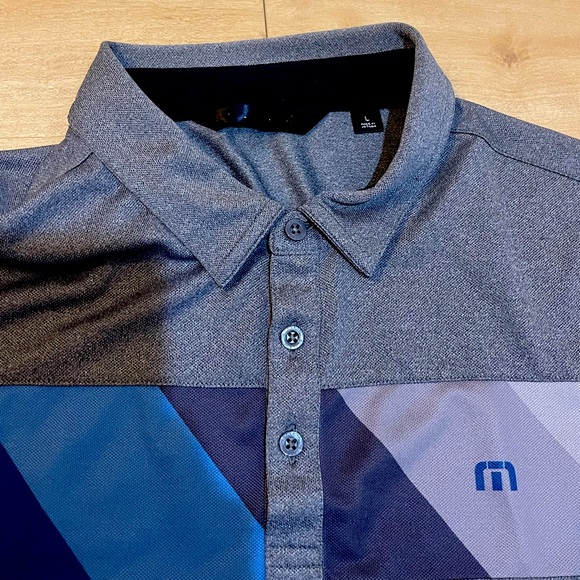 Travis Mathew Men’s Polo - Size Large - Gently Worn - Dark Grey w/ Blue stripe - Picture 2 of 2